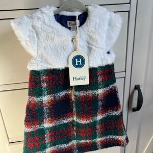 Hatley Festive Plaid Dress with Faux Fur